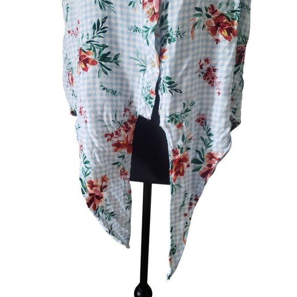 Floral Button Down Sleeveless Tie Front Blouse Size XL Summer Picnic Country - Picture 6 of 10